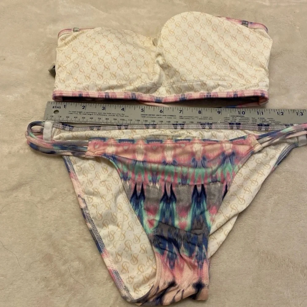 Victoria's Secret Multi Strap Back Watercolor Bikini in Pink, Blue & White